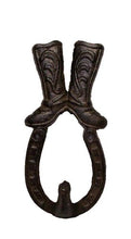 Load image into Gallery viewer, CAST IRON RUSTIC LOOK COWBOY BOOT HORSESHOE COAT HOOK 5&quot; Tall- 723-0990
