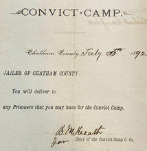 Load image into Gallery viewer, 1892 Convict Camp Requisition Jailer Prisoner Georgia Antique Ephemera
