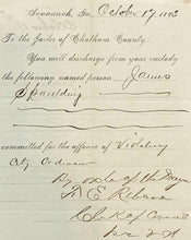Load image into Gallery viewer, 1893 Jail Discharge Paper Georgia Poisoner County Jailer Antique Ephemera

