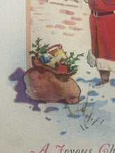 Load image into Gallery viewer, Vintage Santa Claus Post Card Red Suit Bag of Toys Mistletoe
