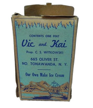 Load image into Gallery viewer, Antique 1932 Ice Cream Box Vic and Kai Peel-Pail Advertising One Pint Bloomer
