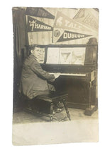 Load image into Gallery viewer, Vintage College Pennant Photo Piano Player Harvard Iowa Yale Dubuque Flags
