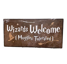 Load image into Gallery viewer, Harry Potter Sign Wizards Welcome Wooden Hanging Wall Decoration NEW
