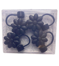 Load image into Gallery viewer, Black Flower Straw Toppers Reusable Cover Cap Tumbler Drinking 8 Pack
