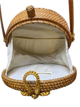 Load image into Gallery viewer, Straw Purse Round Box Bow Linen Lining Boho Festival Crossbody
