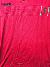 Load image into Gallery viewer, Fried Denim Shirt Womens Large Red Spandex Stretch Embossed Logo Streetwear Y2K
