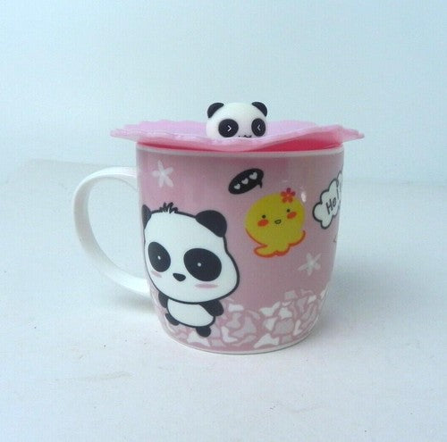 Hello I'm Panda Mug Coffee Cup with Silicone Lid Pink - Gift Ideas