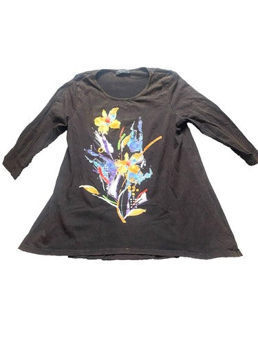 Katharina Marie Shirt Womens Large Long Sleeve Tunic Blouse Paint Art Flower