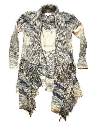 Knox Rose Sweater Womens Medium Peach Gray Oversized Waterfall Fringe Cardigan