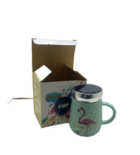 Load image into Gallery viewer, Flamingo Coffee Cup Mug with Lid Soup Mint Green NIB

