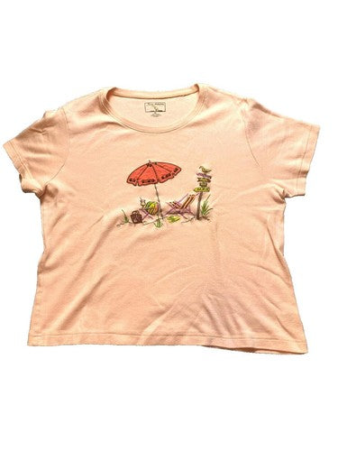 Jane Ashley Shirt Womens Extra Large Peach Beachy Summer Vacay Umbrella Ladies
