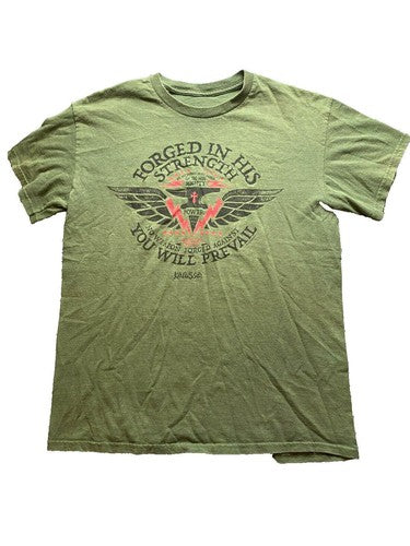 Kerusso Shirt Adult Small Army Green Forged In His Strength Christian Jesus Mens