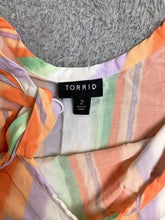 Load image into Gallery viewer, Torrid Dress Womens 2 Orange Purple Striped Challis Tiered Flared Boho Ladies
