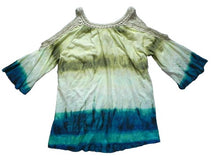 Load image into Gallery viewer, Chico's Shirt Womens 1 Tie Dye Cold Shoulder Sleeve Crochet Lace Blouse Ladies
