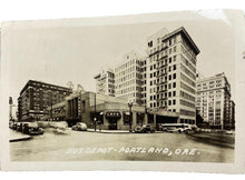 Load image into Gallery viewer, 1949 Bus Depot Real Photo Postcard RPPC Portland Oregon Buses Cars Street Scene
