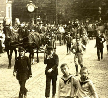 Load image into Gallery viewer, Vintage Real Photo Postcard Military Horse Carriage Street Parade Crowd RPPC
