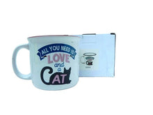 Load image into Gallery viewer, All You Need Is Love And A Cat Ceramic Camper Mug Coffee Cup - 14oz
