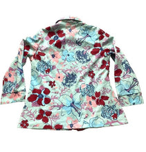Load image into Gallery viewer, Vintage Floral Shirt Womens 18 Extra Large Aqua Button Up Boho Hippie Blouse 70s
