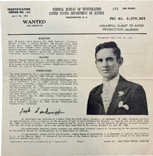 Load image into Gallery viewer, 1943 FBI Wanted Poster Issued by John Edgar Hoover for Escape Murder Ephemera
