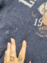 Load image into Gallery viewer, Lucky Brand Shirt Women Large Navy Waffle Knit Thermal Showdown Card Lightweight
