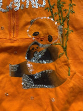 Load image into Gallery viewer, Panda Land Shirt Womens 4 Orange 1/2 Zip Hooded Fishnet Sequins Beaded Calida
