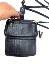 Load image into Gallery viewer, Brighton Crossbody Wallet Black Pebbled Leather Studded Convertible Adjustable
