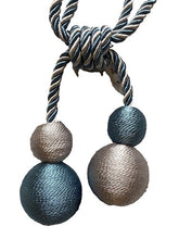 Load image into Gallery viewer, Lot of 2 Drapery Tie Backs Blue and Silver Statement Tassels Hardware NEW
