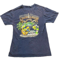 Load image into Gallery viewer, Blues &amp; Brews Shirt Womens Medium Cantina &amp; Crab Snacks Guitar Beach Palm Tree
