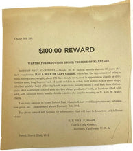 Load image into Gallery viewer, 1911 $100.00 Reward Wanted Poster Seduction Under Promise of Marriage
