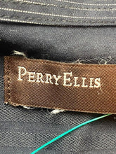 Load image into Gallery viewer, Perry Ellis Shirt Adult Extra Large Black Blue Striped Collared Casual Mens
