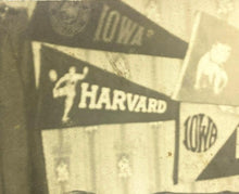 Load image into Gallery viewer, Vintage College Pennant Photo Piano Player Harvard Iowa Yale Dubuque Flags

