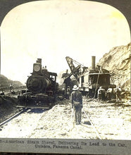 Load image into Gallery viewer, Steam Shovel Stereoview Card 1907 Keystone Train Engine Panama Cannel
