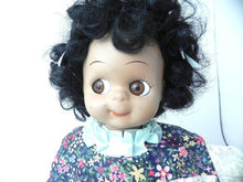 Load image into Gallery viewer, Vintage Brinns Porcelain Doll Black Curly Hair Floral Dress Soft Body - 13" tall
