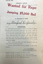 Load image into Gallery viewer, 1912 Wanted Poster Rape Jumping Bail Red Indian Motorcycle Antique Ephemera
