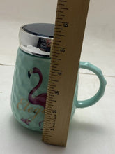 Load image into Gallery viewer, Flamingo Coffee Cup Mug with Lid Soup Mint Green NIB
