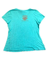 Load image into Gallery viewer, Harley Davidson Shirt Womens Large Teal Green Boots on Fire Wisconsin Motorcycle
