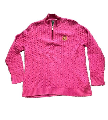 Lauren Ralph Lauren Sweater Womens Large Pink Cable Knit Oversized Crest Logo