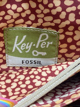 Load image into Gallery viewer, Fossil Key-Per Wallet Peach Fabric Brown Leather Fold Over Zip Quilted Clutch
