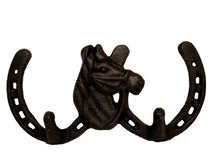Load image into Gallery viewer, Horse Shoe Coat Rack Wall Mount Cast Iron Western Rodeo Cowboy Decor Farmhouse
