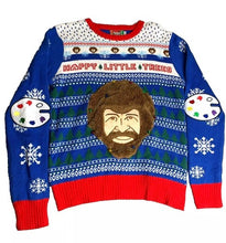 Load image into Gallery viewer, Bob Ross Sweater Adult Medium Blue Lights Up Ugly Christmas Paint Spencers Mens

