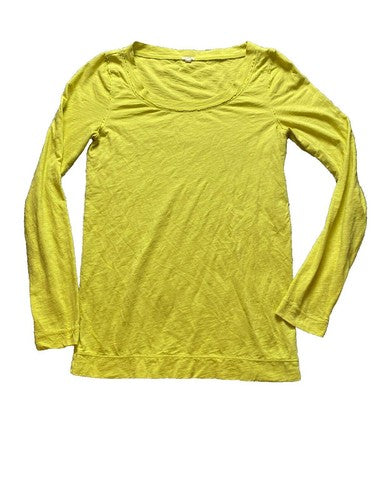 J Crew Shirt Womens Small Yellow Greenish Round Neck Long Sleeve Pullover Ladies