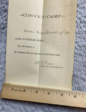 Load image into Gallery viewer, 1892 Convict Camp Requisition Jailer Prisoners Antique Ephemera
