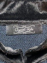 Load image into Gallery viewer, VTG Crystal Kobe Sweater Womens Medium Navy Blue Poinsettia Christmas Cardigan
