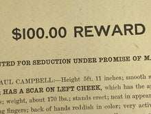 Load image into Gallery viewer, 1911 $100.00 Reward Wanted Poster Seduction Under Promise of Marriage

