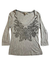 Load image into Gallery viewer, Zara Collection Shirt Womens Medium Gray V-Neck Flower Retro Casual Blouse Lady
