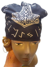 Load image into Gallery viewer, Norse Mythology Beanie Hat Vikings Mjolnir Rune Wheel Symbol Slouchy Skull Cap
