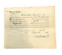 Load image into Gallery viewer, 1892 Arrest Warrant Breach of Good Behavior Georgia Antique Ephemera
