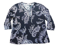 Load image into Gallery viewer, Chicos Shirt Womens 2 Black &amp; White Paisley Print Flowy Blouse Spandex Ladies
