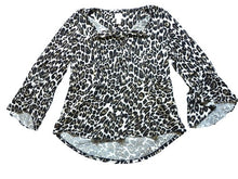 Load image into Gallery viewer, Chico's Shirt Womens 2 Animal Print Cheetah Bell Sleeve Blouse Hi Low Ladies
