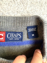 Load image into Gallery viewer, CHAPS Ralph Lauren Sweater Adult Medium Gray Blue Striped Crest Logo Knitted Men
